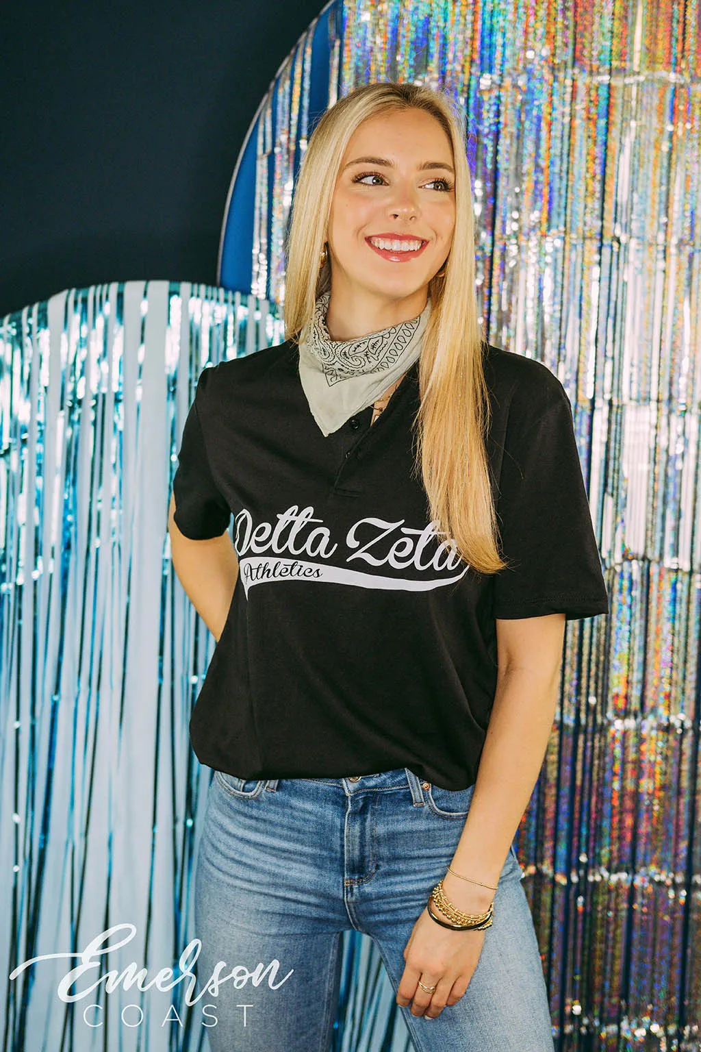Delta Zeta Athletics Black Henley