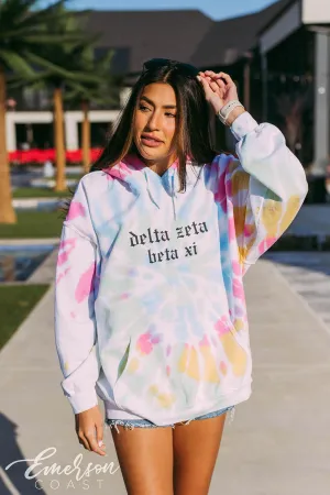 Delta Zeta Beta Xi Tie Dye Smiley Face Hoodie