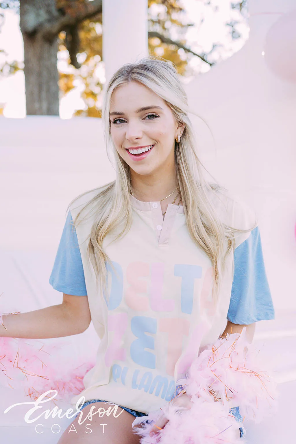 Delta Zeta PR Pastel Colorblock Henley Tee