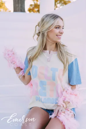 Delta Zeta PR Pastel Colorblock Henley Tee