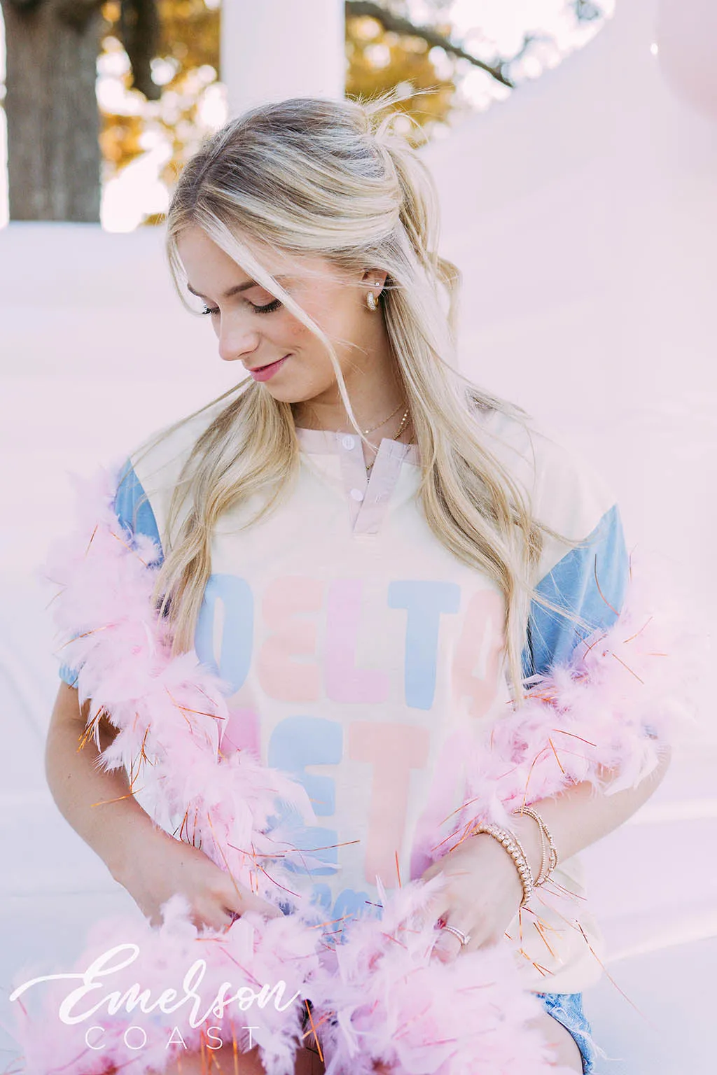 Delta Zeta PR Pastel Colorblock Henley Tee
