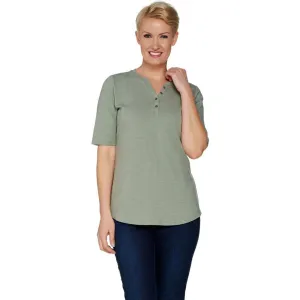Denim & Co. Plus Size Essentials Elbow Sleeve Textured Knit Henley Top