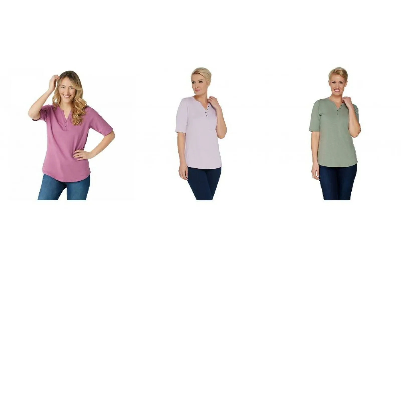 Denim & Co. Plus Size Essentials Elbow Sleeve Textured Knit Henley Top