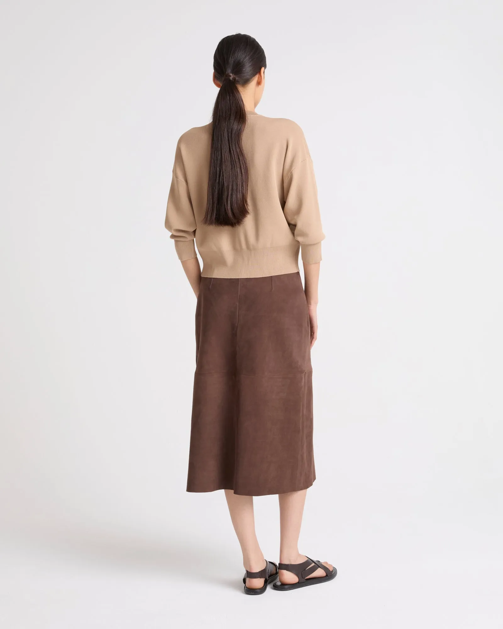 Double-sided velour lamb leather skirt