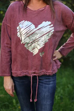 Drawstring Waist Top In Wine