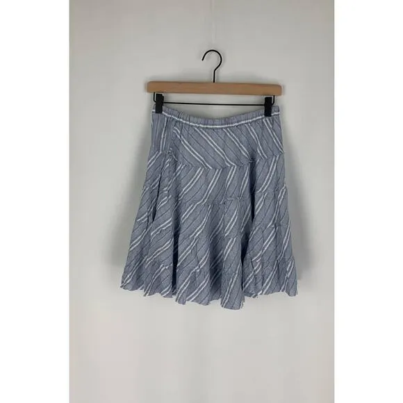 DREW Logan Tiered Ruffle Mini Skirt Womens Medium Indigo Blue Metallic