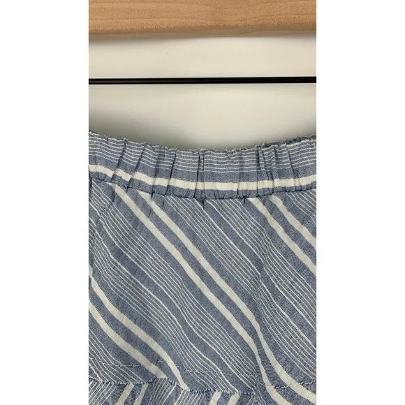 DREW Logan Tiered Ruffle Mini Skirt Womens Medium Indigo Blue Metallic