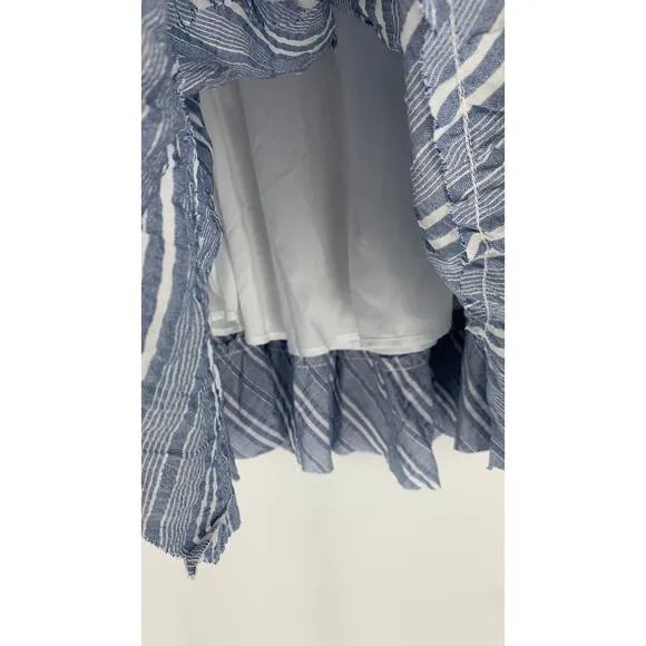 DREW Logan Tiered Ruffle Mini Skirt Womens Medium Indigo Blue Metallic