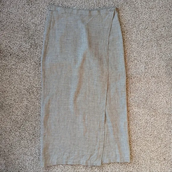 Eileen Fisher Linen Blend Houndstooth Skirt Suit S