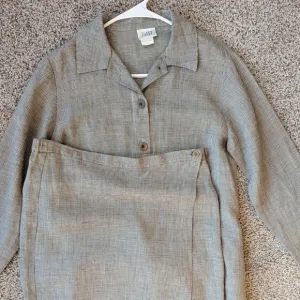 Eileen Fisher Linen Blend Houndstooth Skirt Suit S