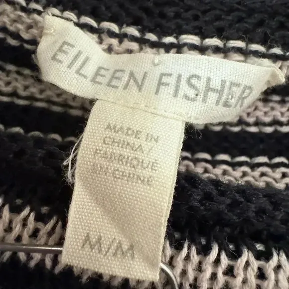 Eileen Fisher Organic Linen Striped 3/4” Sleeve Sweater size M