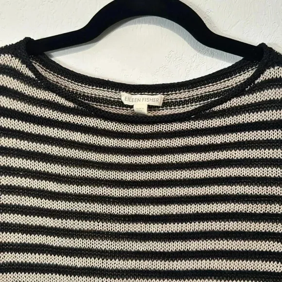 Eileen Fisher Organic Linen Striped 3/4” Sleeve Sweater size M