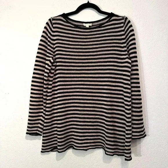 Eileen Fisher Organic Linen Striped 3/4” Sleeve Sweater size M