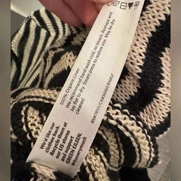 Eileen Fisher Organic Linen Striped 3/4” Sleeve Sweater size M