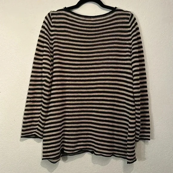 Eileen Fisher Organic Linen Striped 3/4” Sleeve Sweater size M