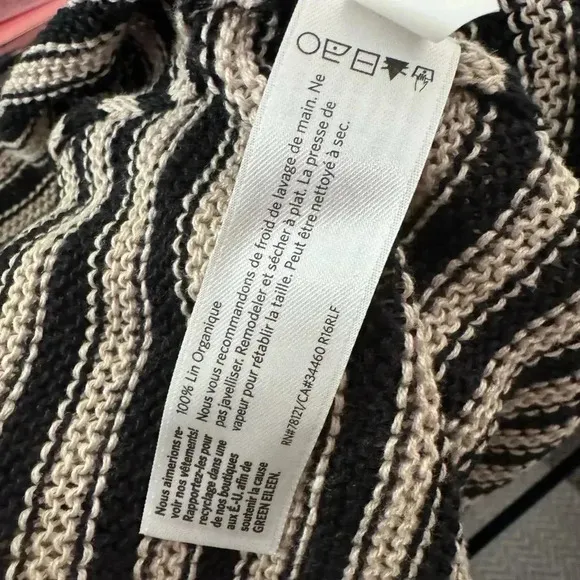 Eileen Fisher Organic Linen Striped 3/4” Sleeve Sweater size M
