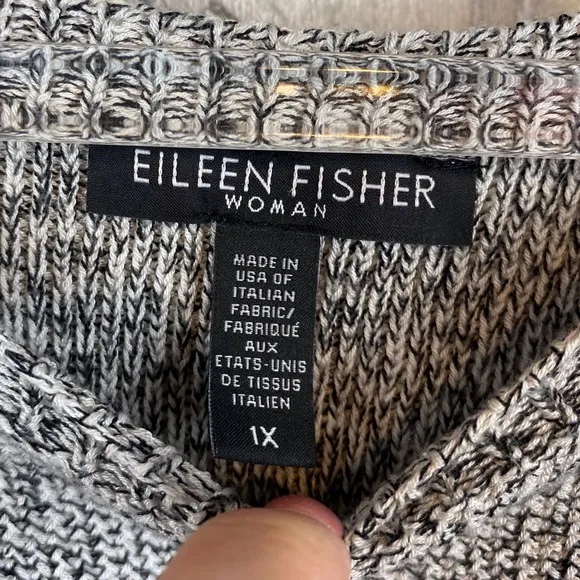 Eileen Fisher Woman Long Knit Sweater Tunic Tank in Black White Heather Size 1X.
