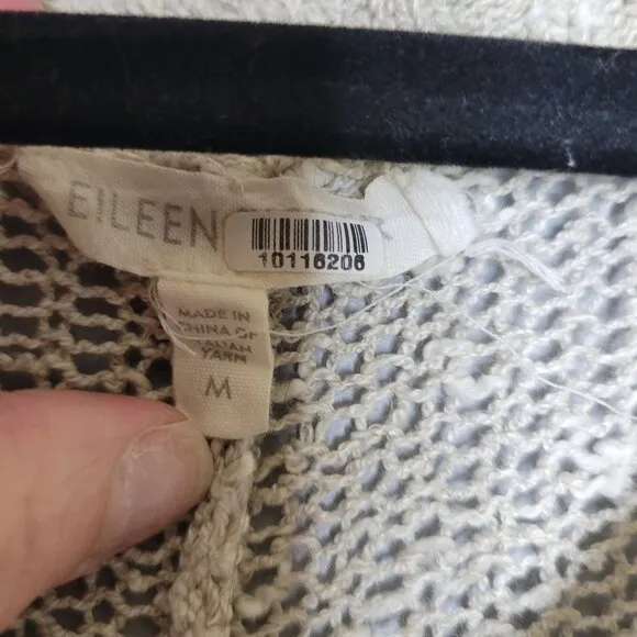 Eileen Fisher Women's Medium Italian Yarn Open Knit Sweater Linen Cotton Knit Cr