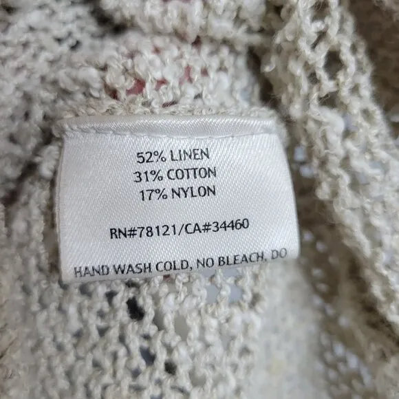 Eileen Fisher Women's Medium Italian Yarn Open Knit Sweater Linen Cotton Knit Cr