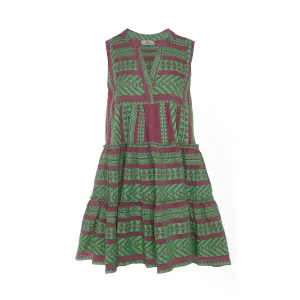Ella Sleeveless Short Dress - Green/Fushia
