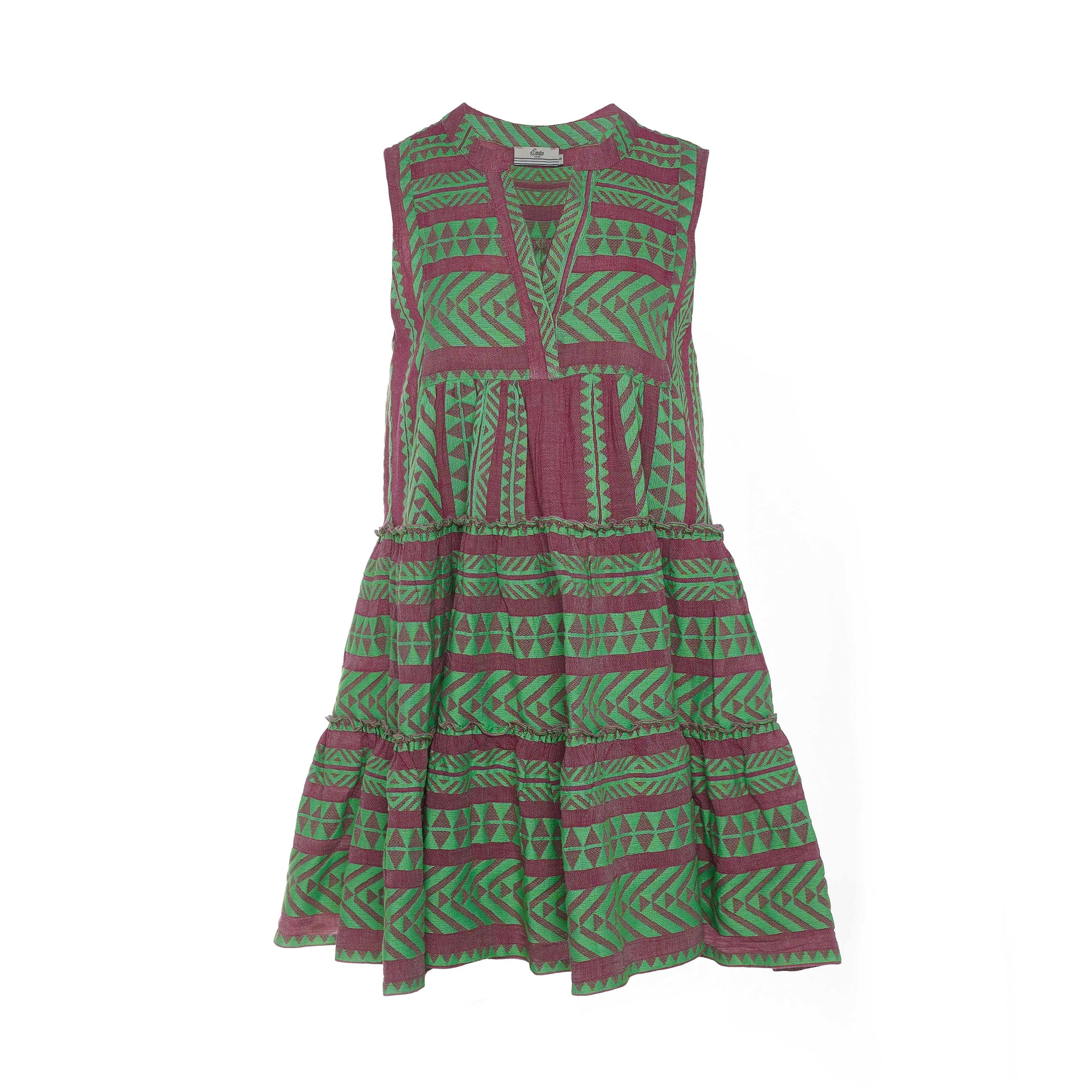 Ella Sleeveless Short Dress - Green/Fushia