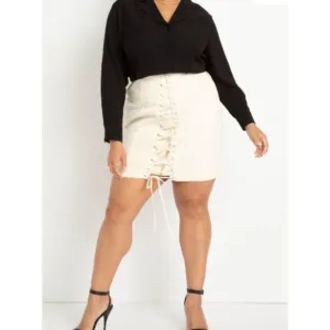Eloquii Womens Mickey Laceup Detail Mini Skirt Size 18 BUTTERCREAM Off-white