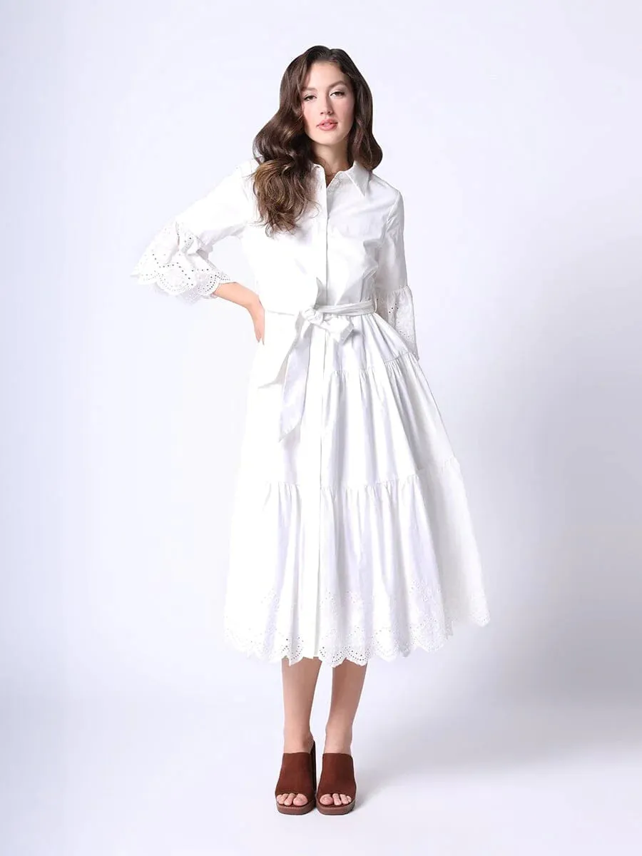 Embroidered white shirt dress