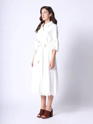 Embroidered white shirt dress