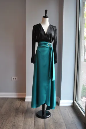 EMERALD GREEN MAXI WRAP SKIRT