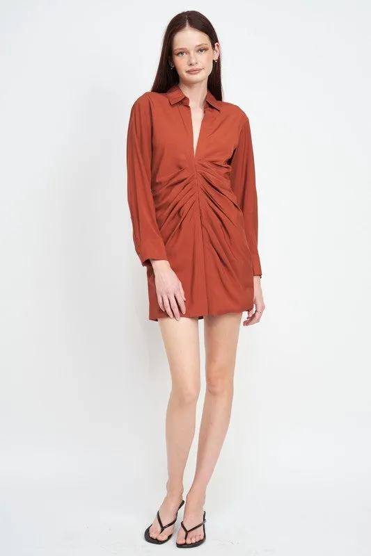 Emory Park RUCHED MINI SHIRT DRESS