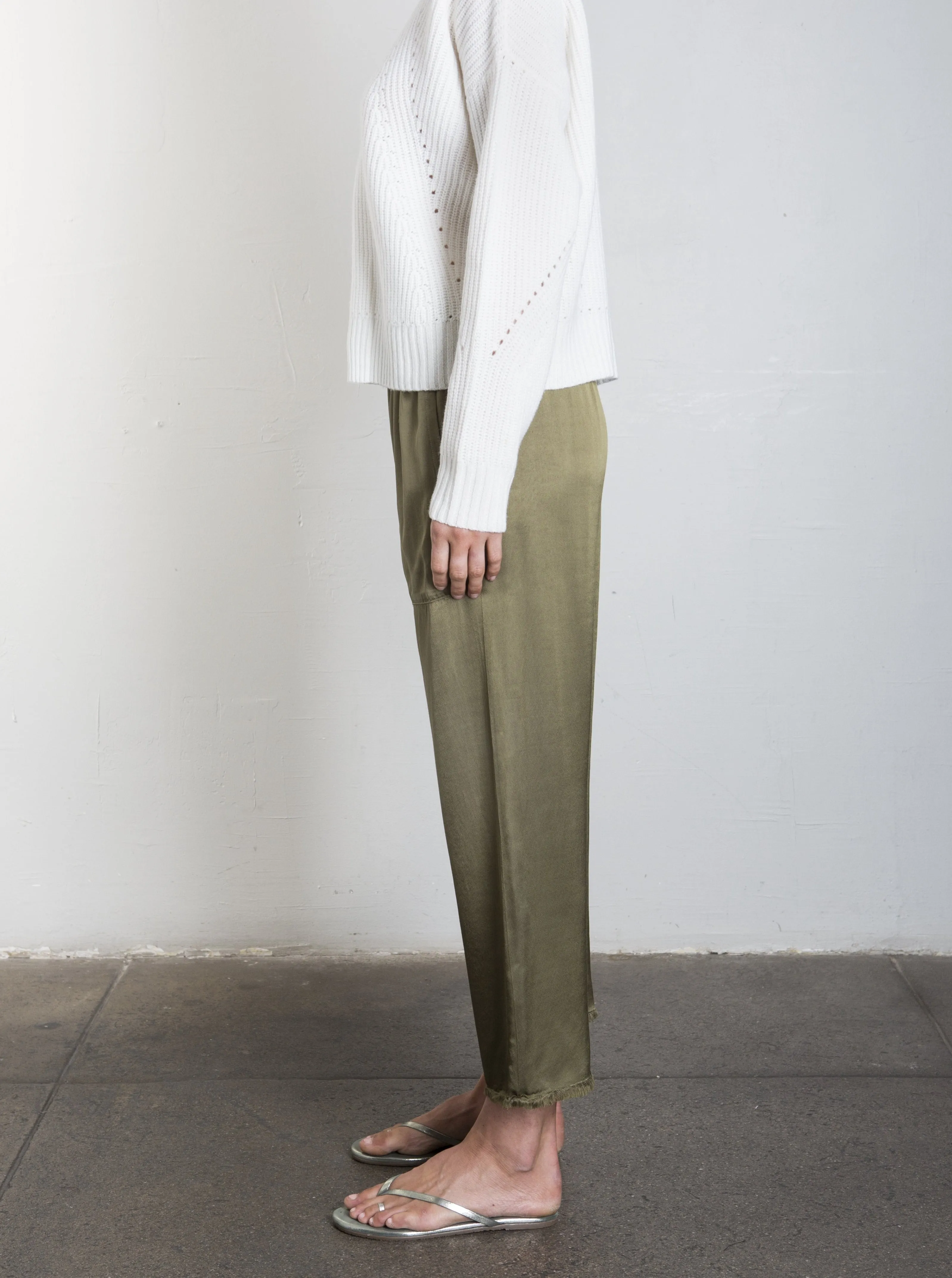 Erika Drop Pant in Vintage Satin - Olive