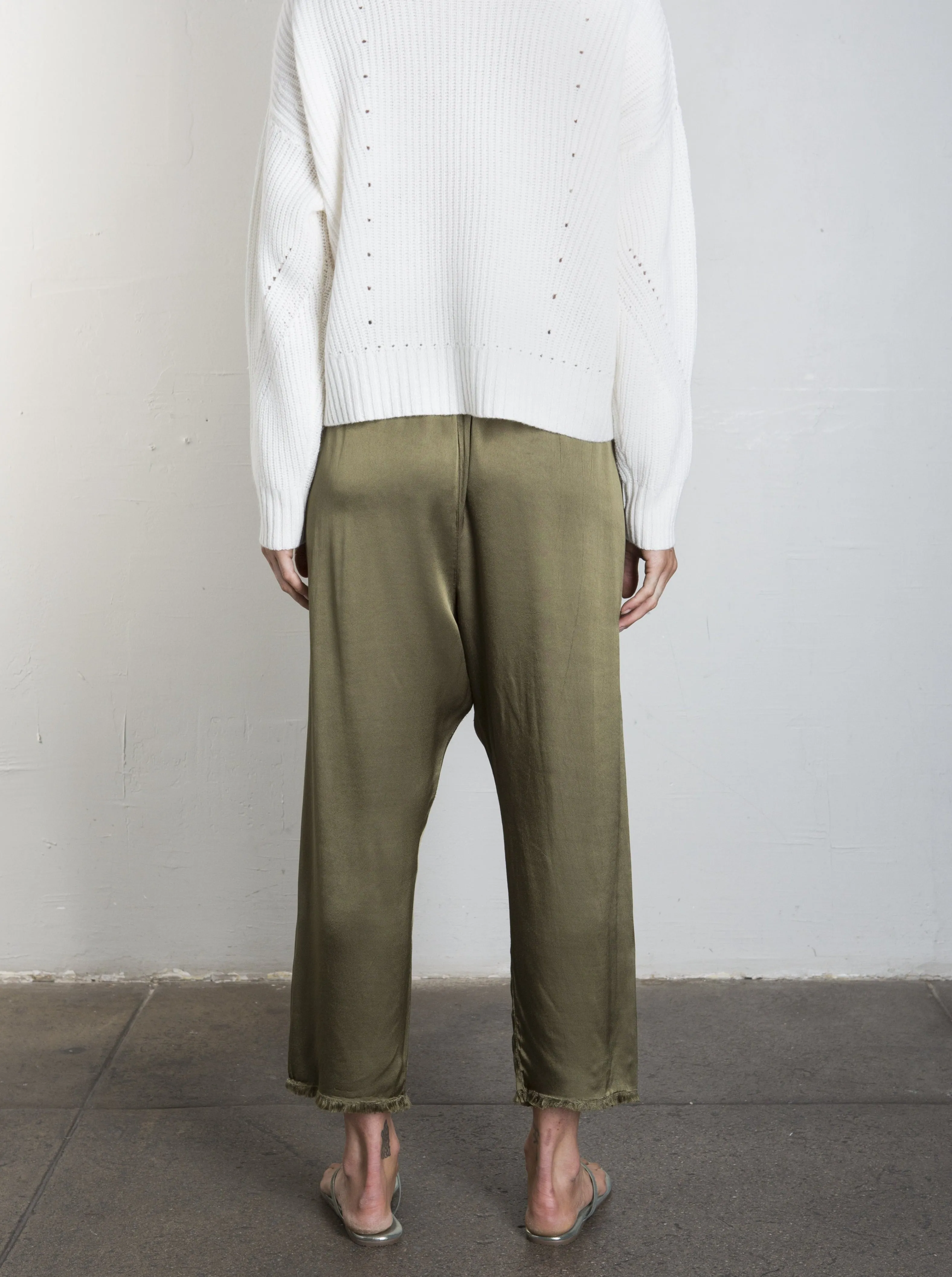 Erika Drop Pant in Vintage Satin - Olive