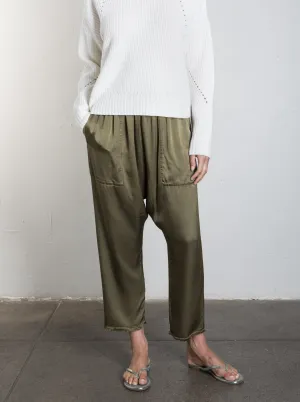 Erika Drop Pant in Vintage Satin - Olive