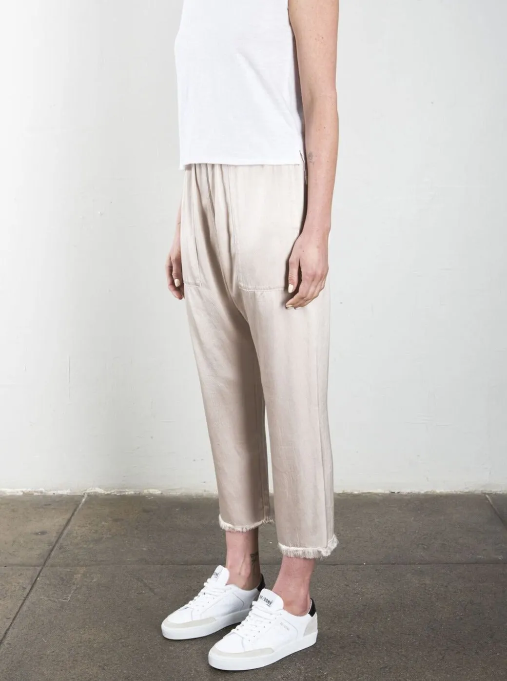 Erika Drop Pant in Vintage Satin - Parchment