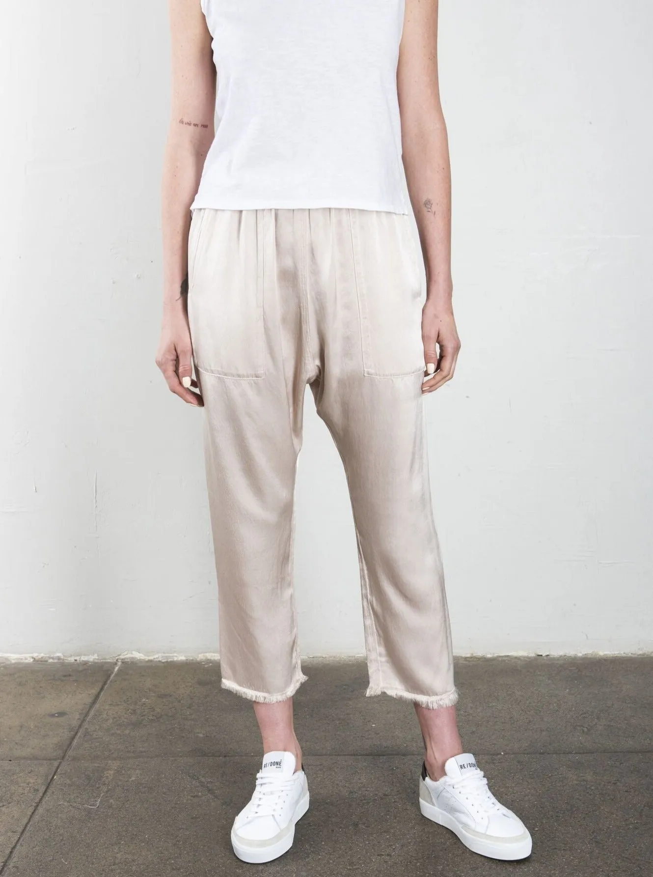 Erika Drop Pant in Vintage Satin - Parchment