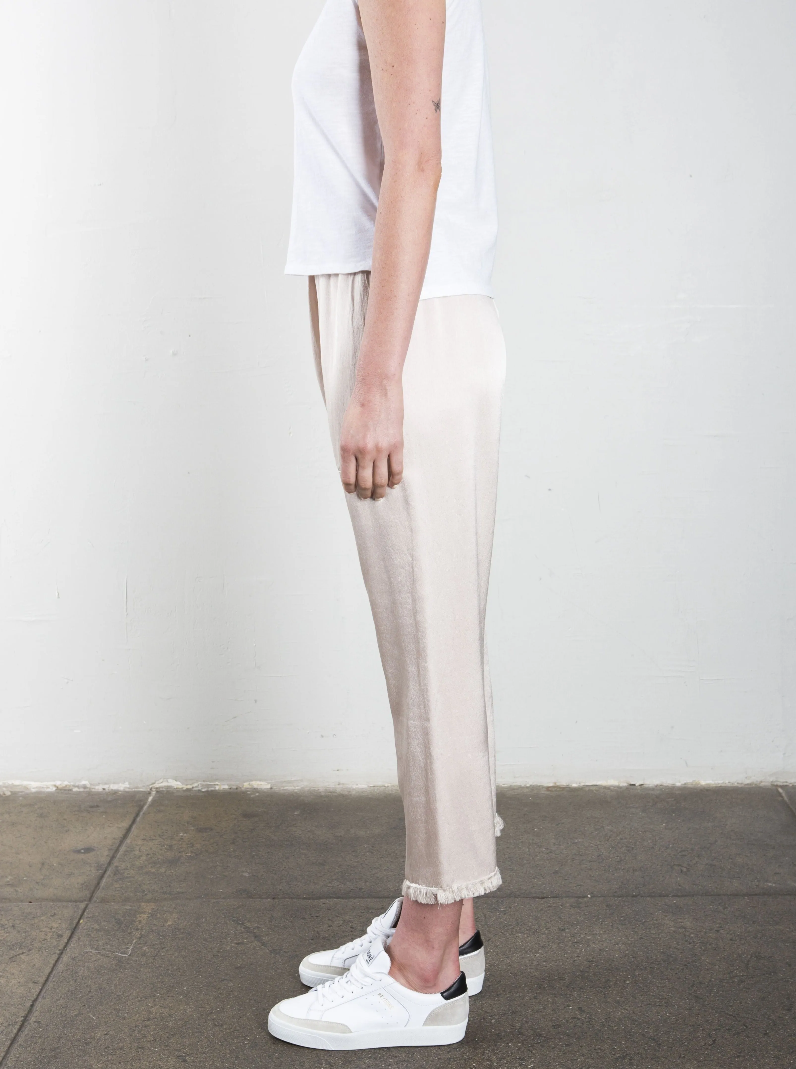 Erika Drop Pant in Vintage Satin - Parchment