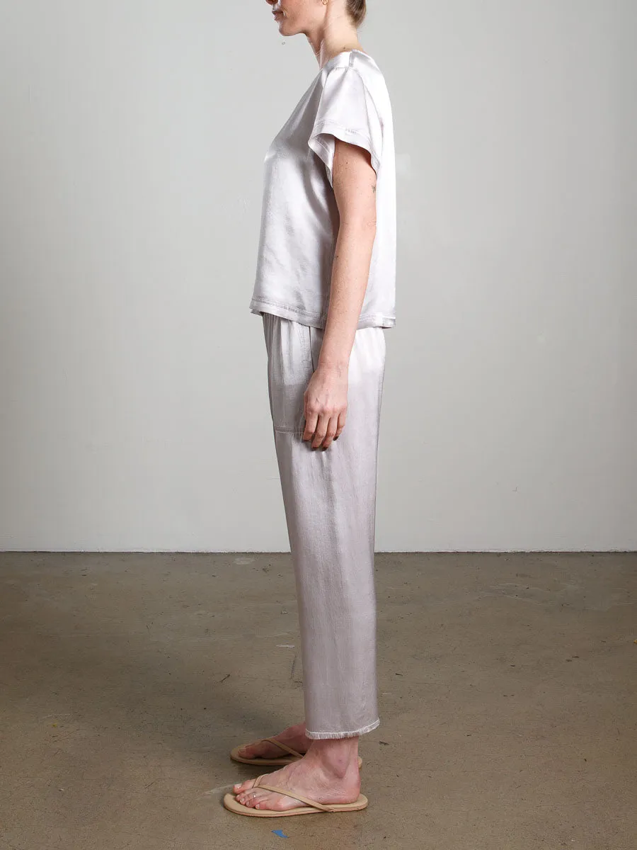 Erika Drop Pant in Vintage Satin - Silver