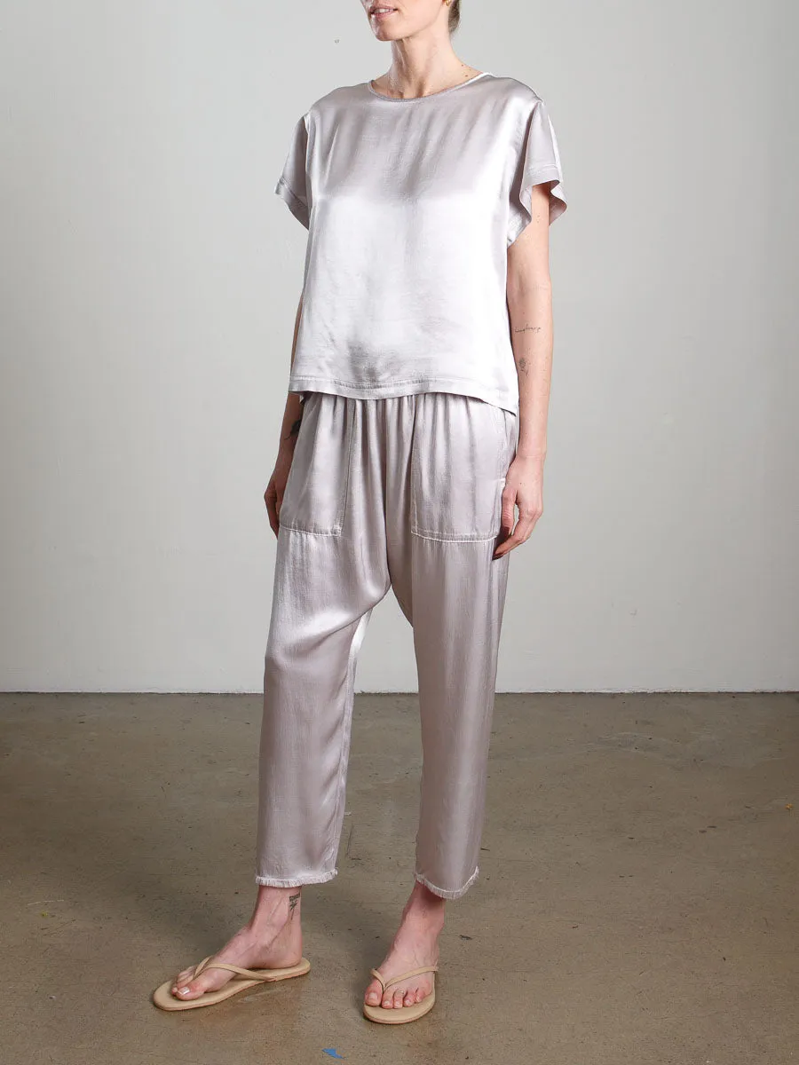 Erika Drop Pant in Vintage Satin - Silver
