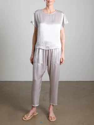 Erika Drop Pant in Vintage Satin - Silver