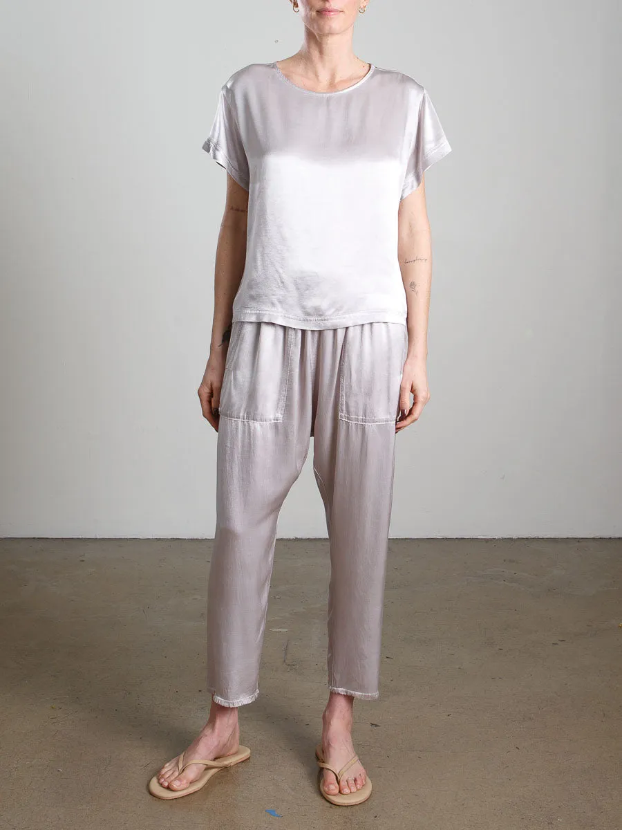 Erika Drop Pant in Vintage Satin - Silver