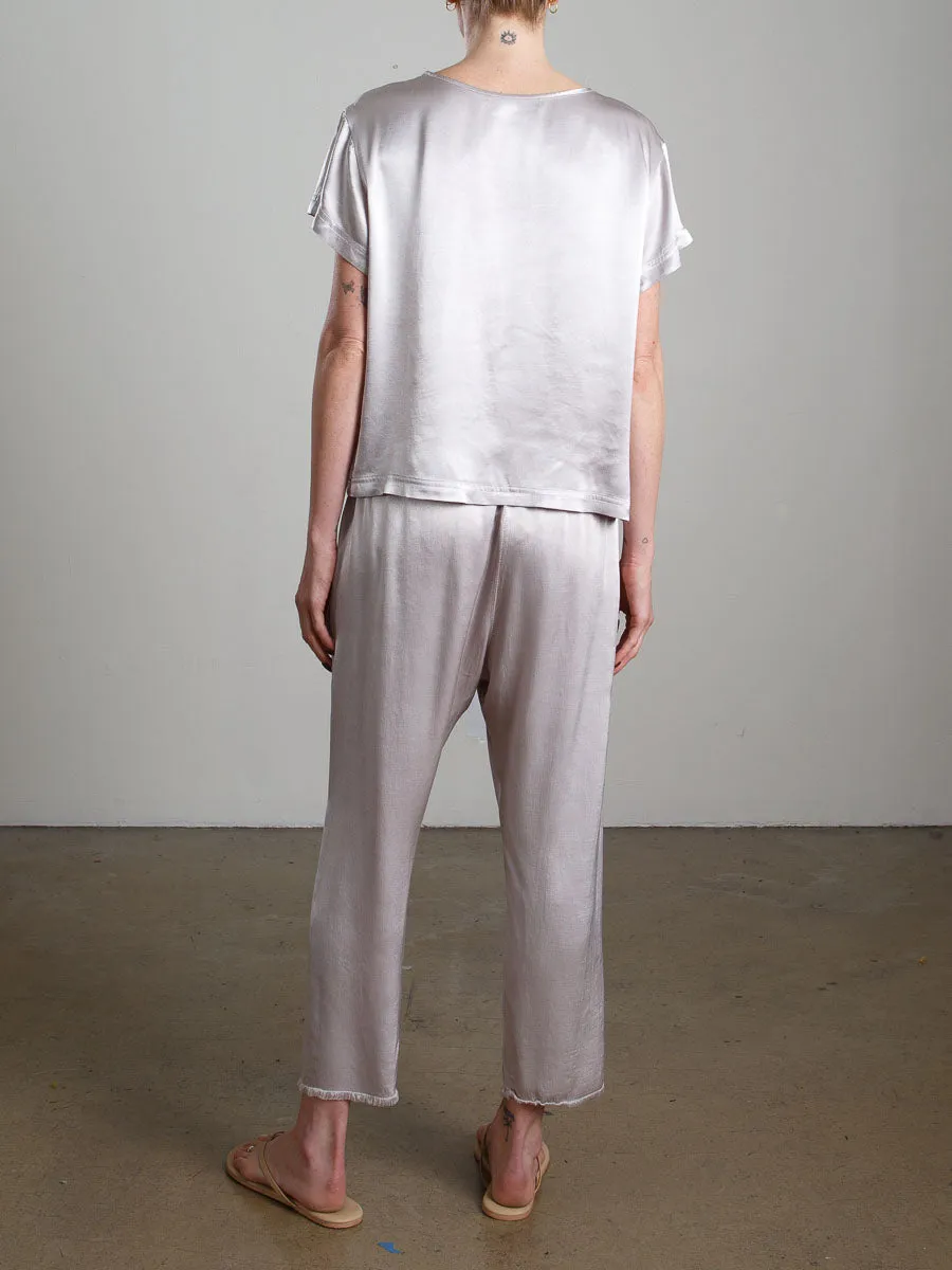 Erika Drop Pant in Vintage Satin - Silver