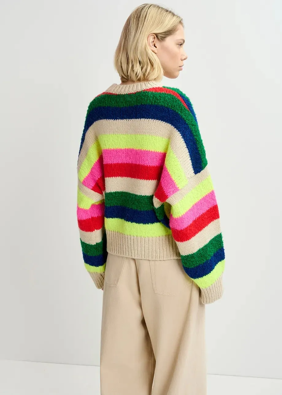 Essentiel Antwerp Gradation Jacquard Knit Pull in Beige / Neon pink / Red