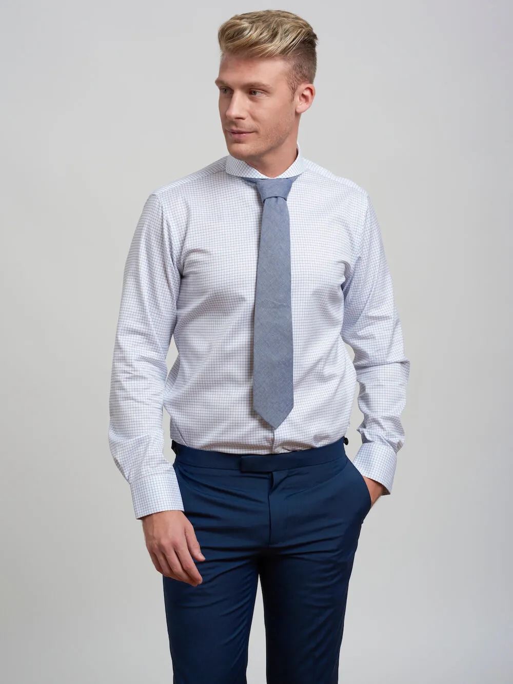 Extreme Cutaway Non-Iron Blue Light Grid Shirt