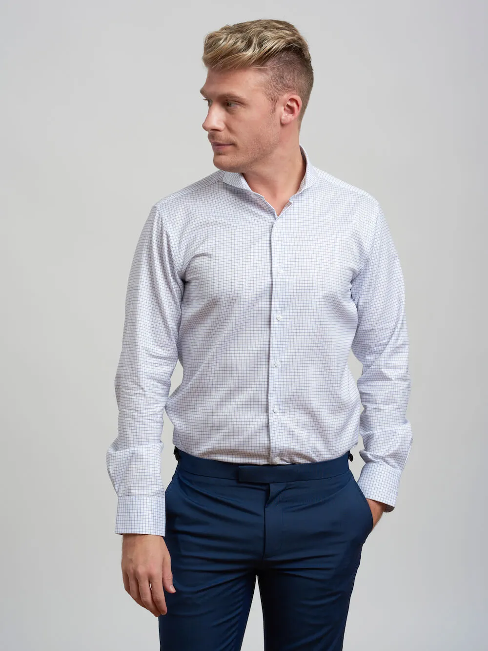 Extreme Cutaway Non-Iron Blue Light Grid Shirt