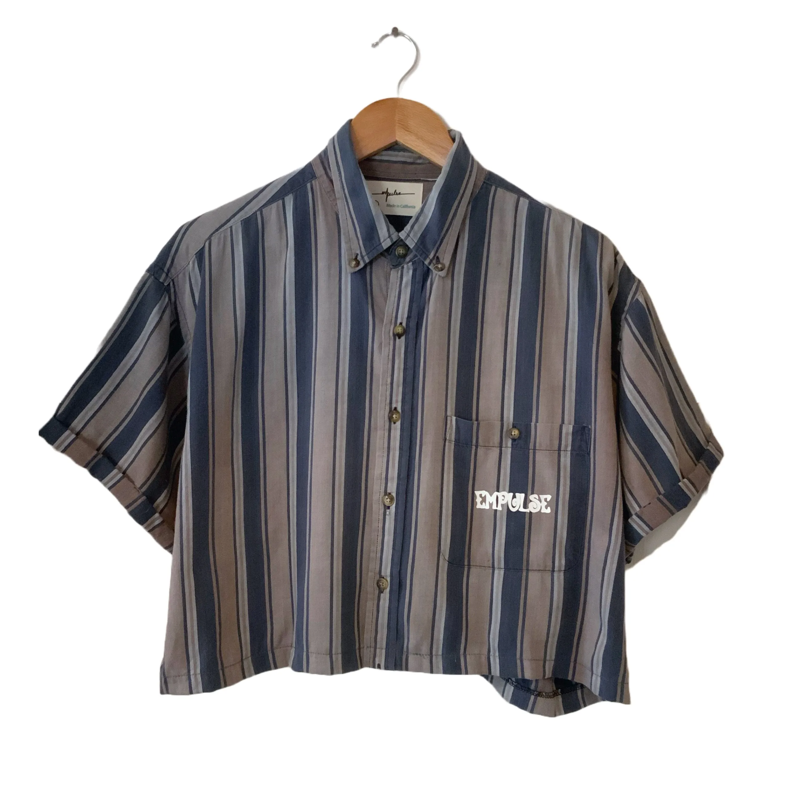 Faded Stripes Cropped Button-up