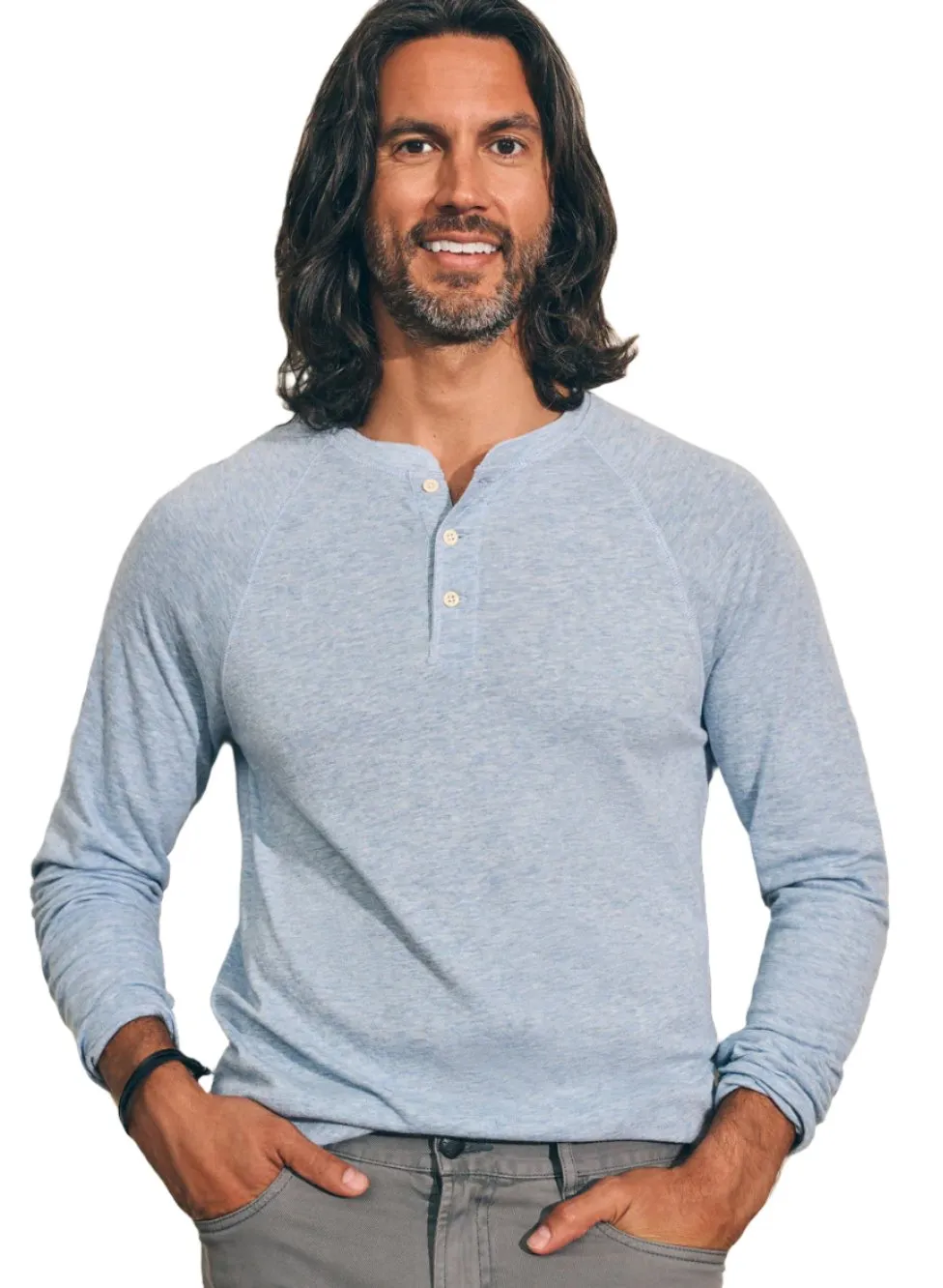 Faherty Cloud Ls Henley- Light Blue Heather
