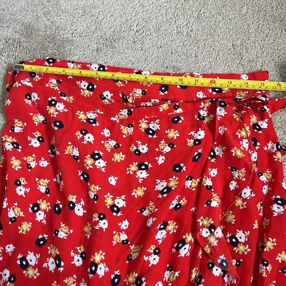 Faithfull The Brand  Celeste Wrap Midi Ruffle Skirt in Red Jasmine Floral Rayon