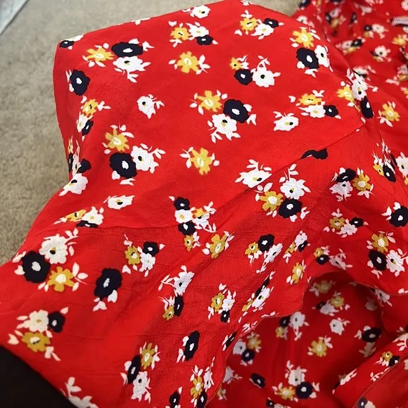 Faithfull The Brand  Celeste Wrap Midi Ruffle Skirt in Red Jasmine Floral Rayon