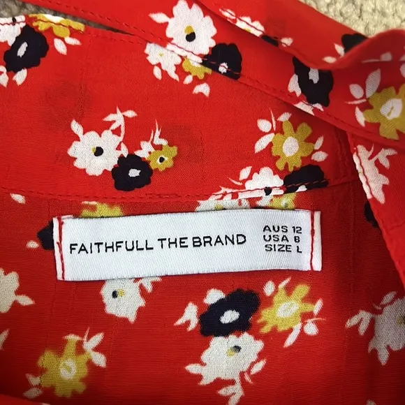 Faithfull The Brand  Celeste Wrap Midi Ruffle Skirt in Red Jasmine Floral Rayon