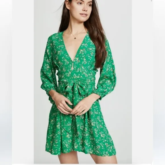 FAITHFULL The Brand Margot Cap Estel Ditsy Floral Dress Sz M 6 Kelly Green